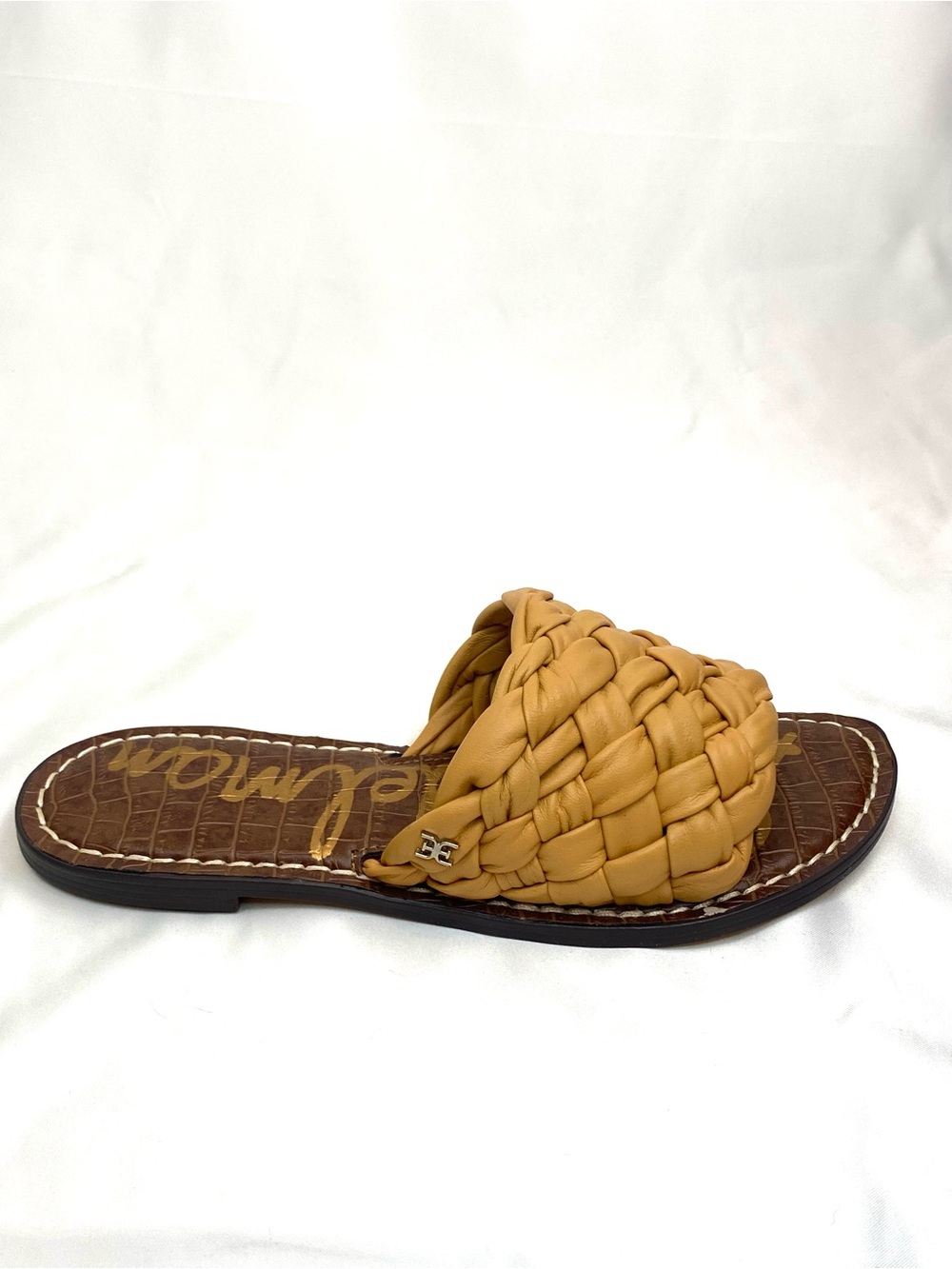 Sam Edelman Woven Leather Slides Sandals Camel Tan Size 6.5 NIB Summer Perfect - Picture 3 of 10